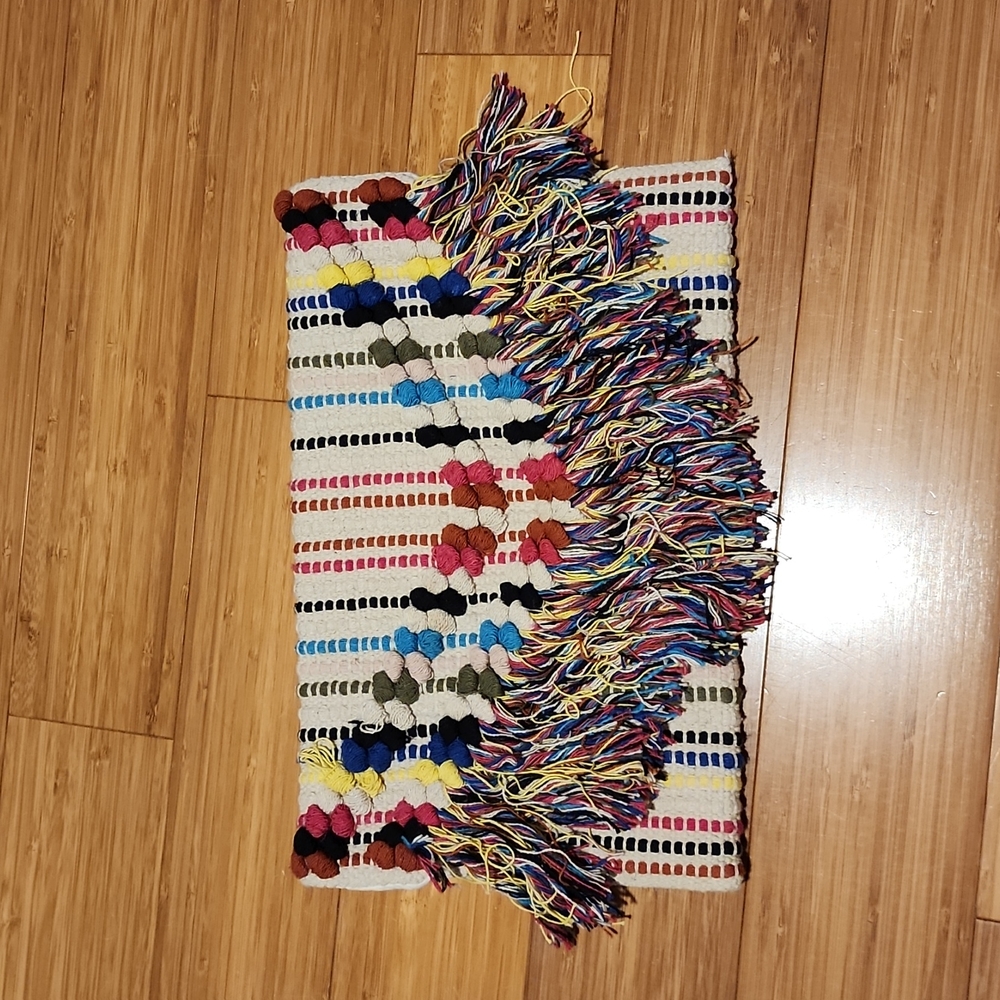 Sondra Roberts Multi-Colored Boho Woven Tassel Clutch